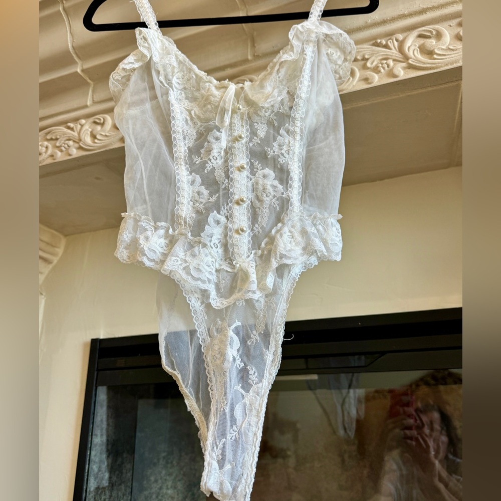 Gorgeous Ivory White lace Teddy Lingerie with Peals